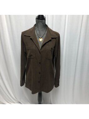 Christopher and Banks Shirt Womens Size Medium Brown Button Up Brushed Blouse
